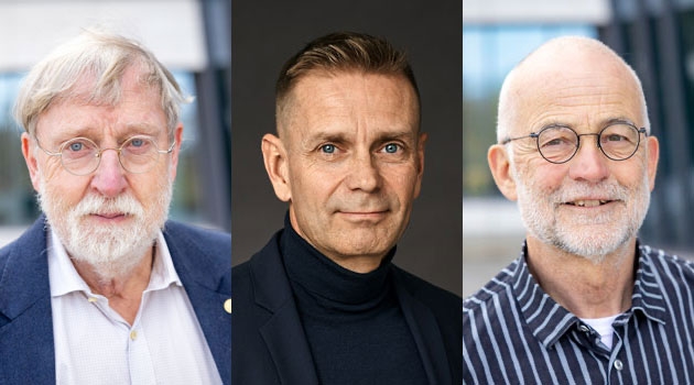 Trion bakom Olink Proteomics får Uppsala universitets innovations- och entreprenörspris. Fr v: Ulf Landegren, professor i molekylärmedicin, Jon Heimer, nuvarande vd, och Björn Ekström, tidigare vd.