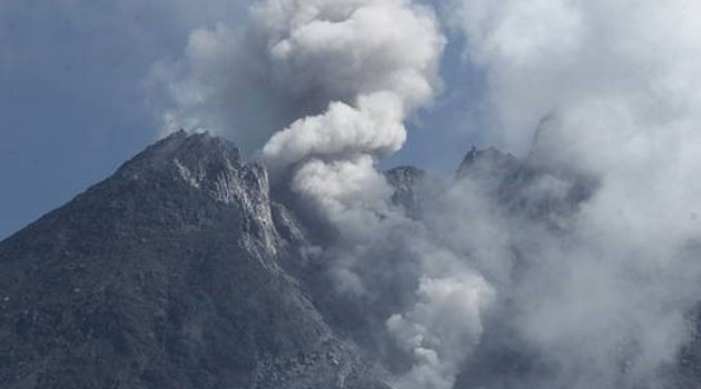 The unstable southern flank of the Merapi volcano during a partial collapse in 2019. 