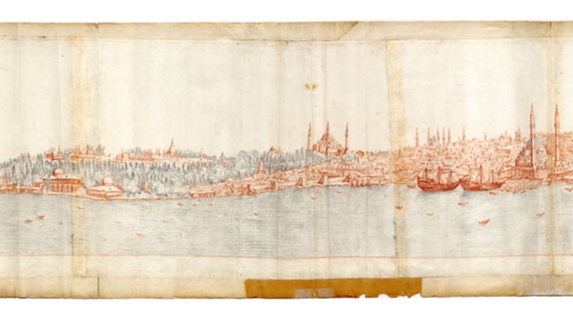 Boken innehåller också reproduktion av en panoramabild över Istanbul från 1670-talet som ligger i en ficka och kan vikas ut. Här visas en del av bilden.