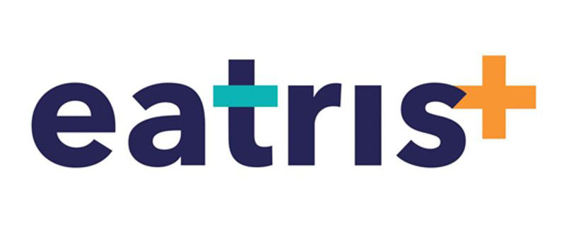 The word EATRIS is written in lower case with dark blue text and a plus sign in orange after the s.