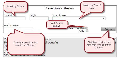 Fill in selection criterias Primula web
