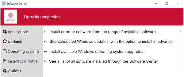 description of the menu in software center