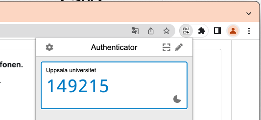 The Authenticator window with the MFA code.