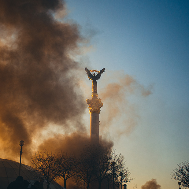 A statue covered in smoke