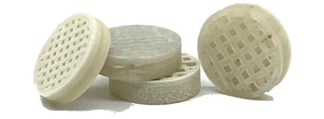 Example of a FDM printed oral dosage form with an infill pattern that enhances dissolution by exposing more surface area to the dissolving media.