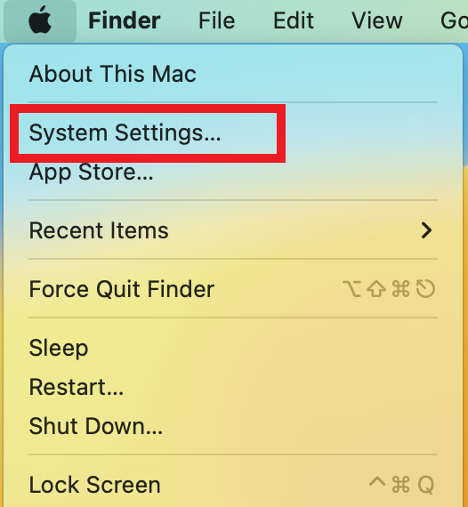 Flyout menu below the Apple icon.