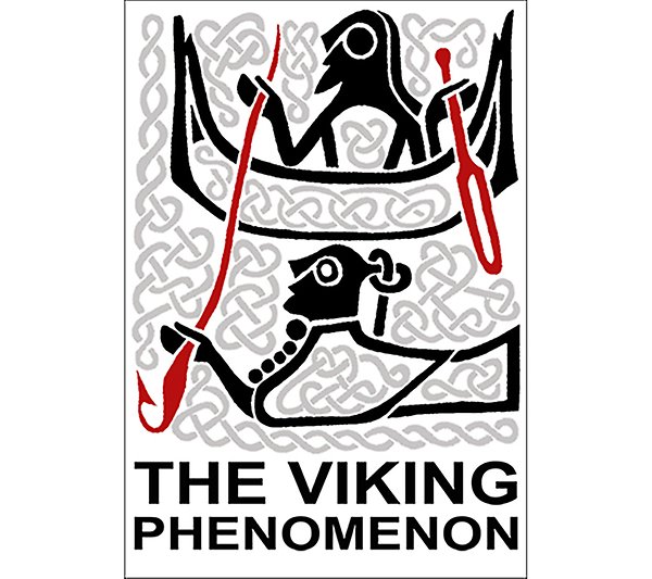 Logo Vikingafenomenet. stiliserade män i båtar