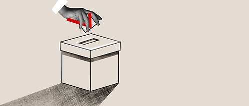 En illustration över en hand osm ska lägga sin röst i en låda.