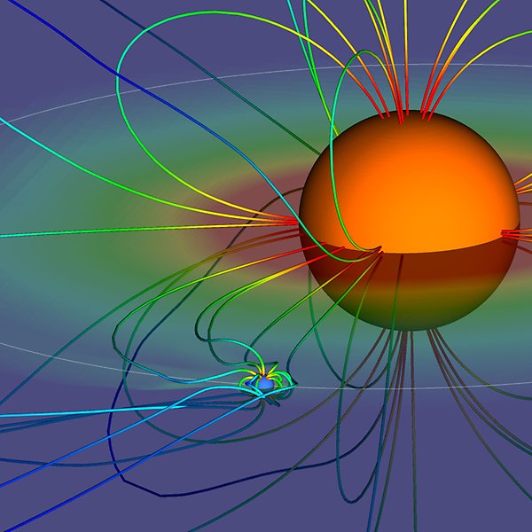 Image from computer simulation. Magnetic interaction between star and planet.