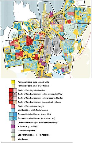 Färgglad karta över Mariestad med olika indelningar.