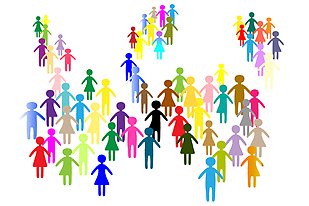 Schematic figures of people in different colours and shapes