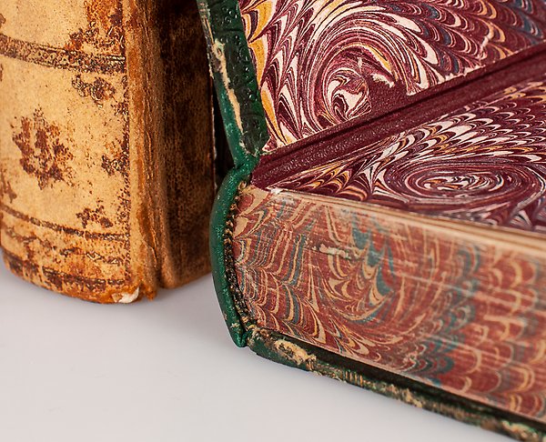 Marbled paper in book binding detail
