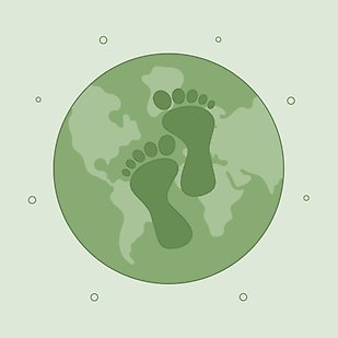 En symbolisk bild för klimatfotavtryck med gröna fotspår på en grön jordglob.