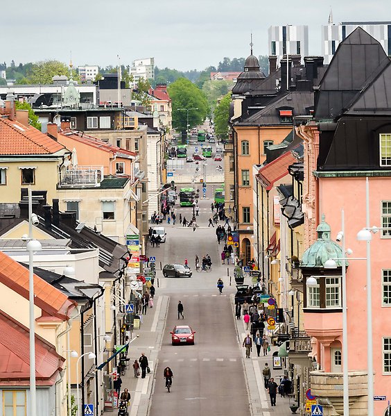 Drottninggatan i Uppsala ovanifrån