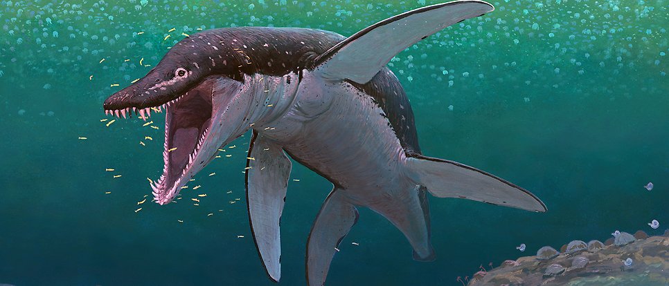 Illustration av rekonstruerad Lorrainosaurus simmandes i havet.