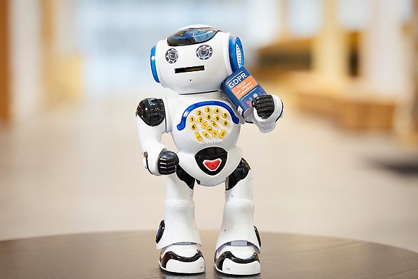 Portrait photo of a toy robot.