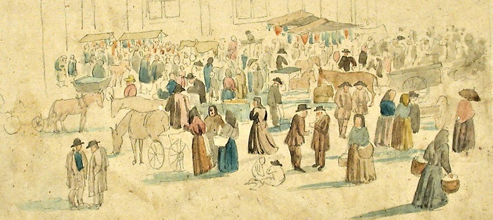 Painting of a market in Västerås