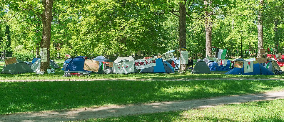 Tent camp in a park.