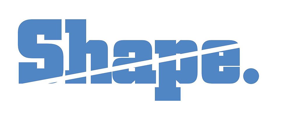 Ordet Shape står i blå text med ett vitt streck igenom bokstäverna.