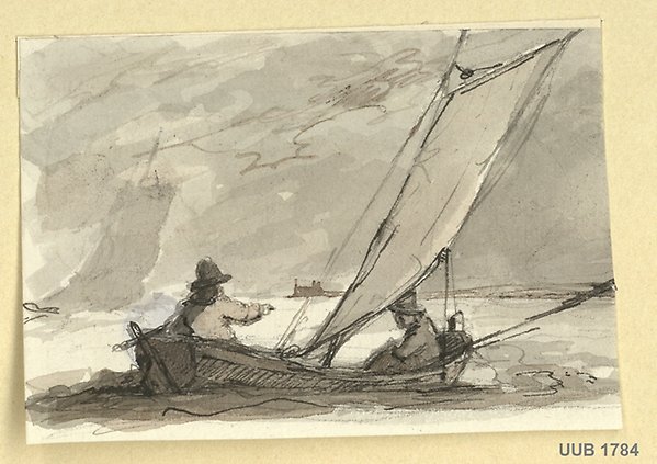 Två män i en segelbåt. UUB 1784.