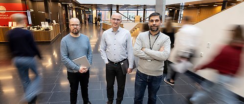 De tre forskarna mitt i vimlet på Ångströmlaboratoriet