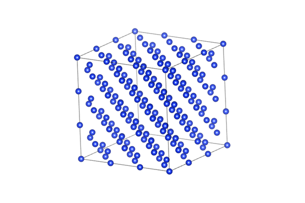 Model of a silicon crystal. The individual atoms are depicted by blue squares.