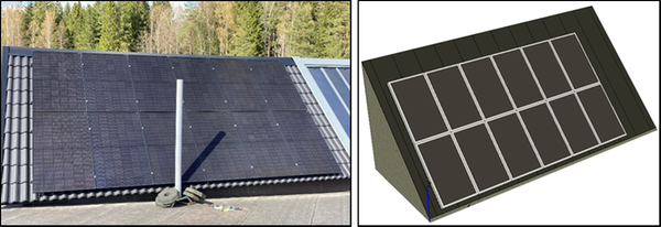 PV system in reality (with shading device) and the same system in IDA ICE